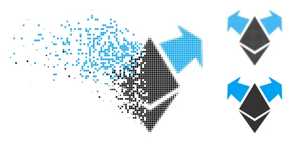 Gebroken korrelig halftoon Ethereum besteden pijlen pictogram — Stockvector