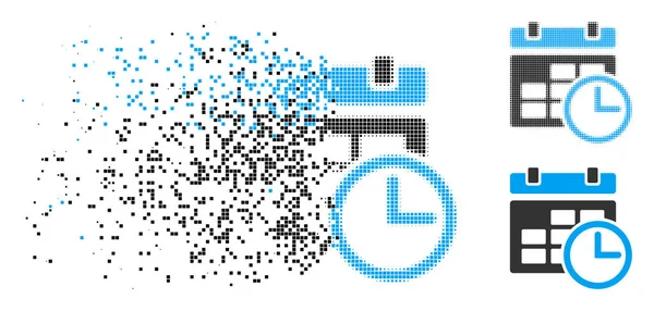 Dañado Pixelated Halftone fecha y hora icono — Vector de stock