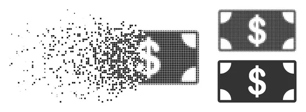 Gestippelde Halftone Dollar bankbiljet pictogram versnipperd — Stockvector