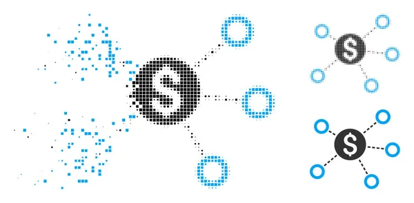 Ligações fragmentadas da rede do dólar do meio-tom do pixel ícone — Vetor de Stock