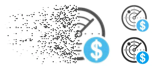 Ícone de radar de dólar halftone pixelado dissipado — Vetor de Stock