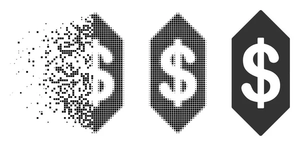 Movendo Dot Halftone Dollar Ticket Icon — Vetor de Stock