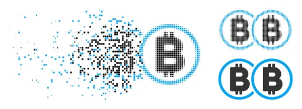 Disappearing Dot Halftone Double Bitcoin Icon — Stock Vector