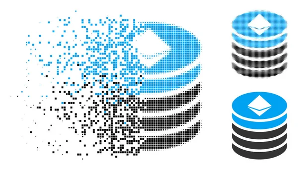 Icona scomposta della pila della moneta di mezzitoni pixel Ethereum — Vettoriale Stock