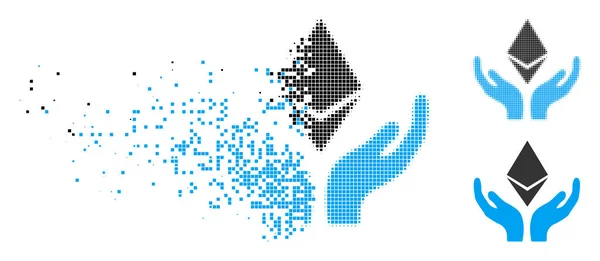 Icono de Manos de Mantenimiento de Ethereum en Movimiento Pixel Halftone — Vector de stock