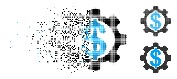 Shredded Pixelated Halftone Financial Development Gear Icon — Stock Vector