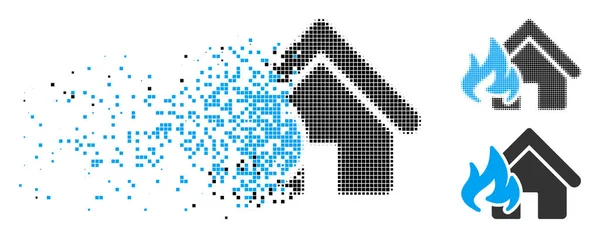 Icono de daño de fuego de medio tono pixelado desintegrador — Vector de stock