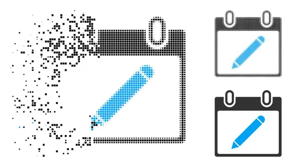 Moviendo Pixel medio tono lápiz calendario icono de la página — Vector de stock