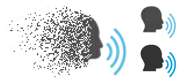 Rozłożony kropkowane półtonów osoba mowy fale ikona — Wektor stockowy