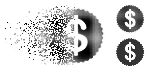 Desintegrando Pixelated Halftone preço etiqueta ícone — Vetor de Stock