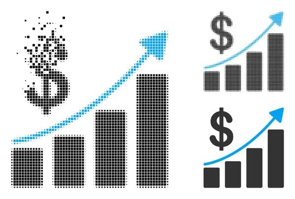 Decomposed Pixel Halftone Sales Growth Icon — Stock Vector