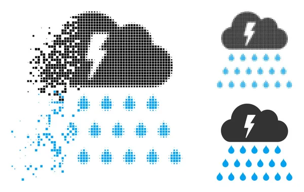 Fractured Dot Halftone Thunderstorm Rain Cloud Icon — Stock Vector