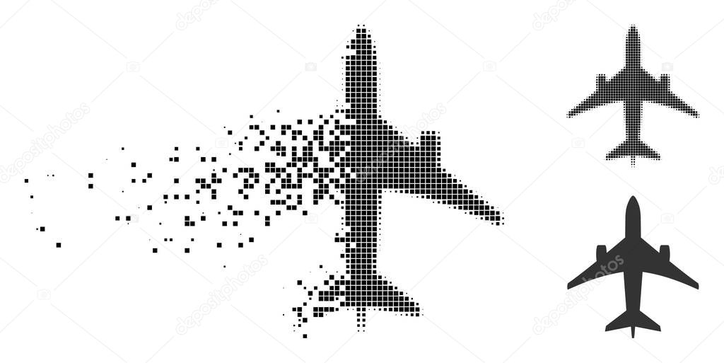 Disappearing Dot Halftone Jet Plane Icon