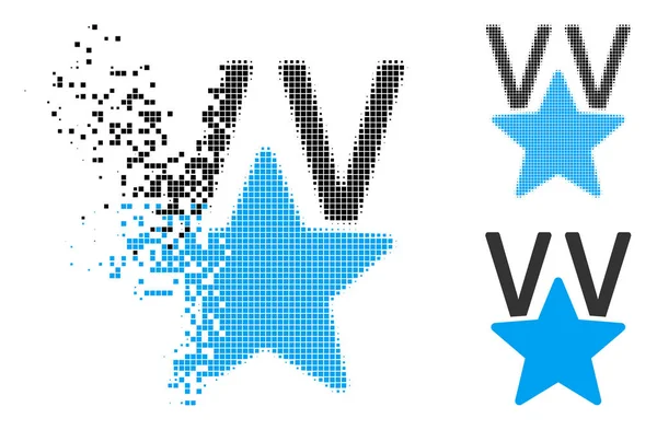 Icona danneggiata Pixelated Halftone Star Victory Award — Vettoriale Stock