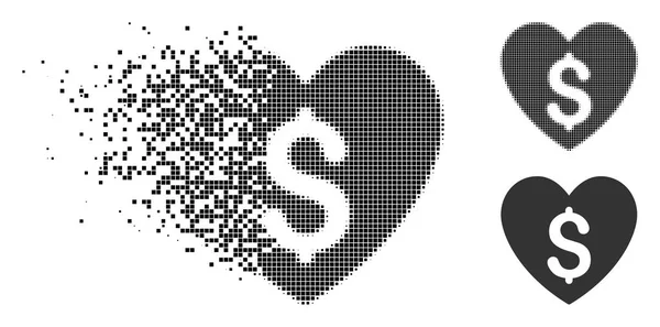 Désintégration Pixel Halftone payé icône d'amour — Image vectorielle