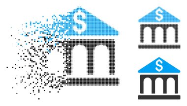 Parçalanmış Pixelated yarı ton banka binası simgesi