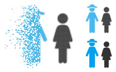 Kırık Pixelated yarı ton beyefendi ve hanımefendi simgesi