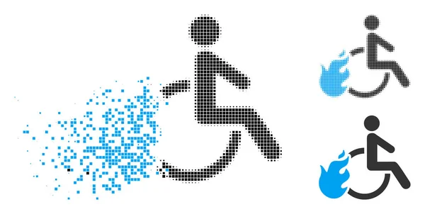 Shredded Pixelated Halftone Fired Disabled Person Icon — Stock Vector