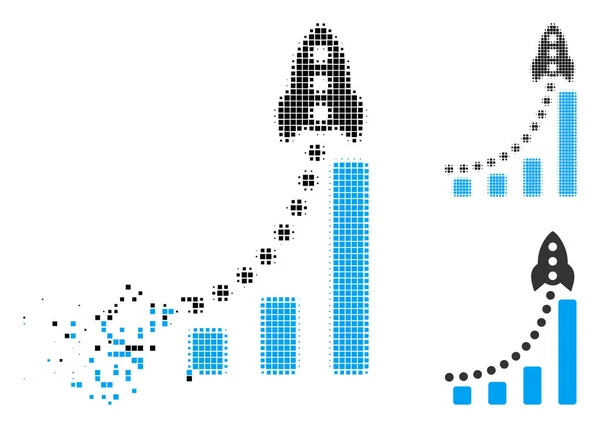 Разложилась Pixelated Halftone Rocket Success Bar Chart Icon — стоковый вектор