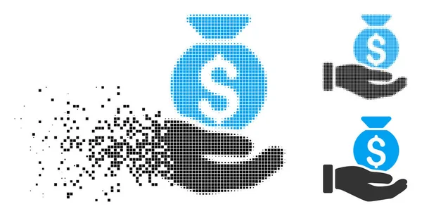 Rozpuszcza się ikona dłoni inwestycji Pixelated półtonów — Wektor stockowy