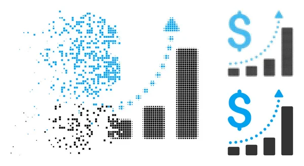 Иконка роста продаж полутонов с измельченными пикселями — стоковый вектор