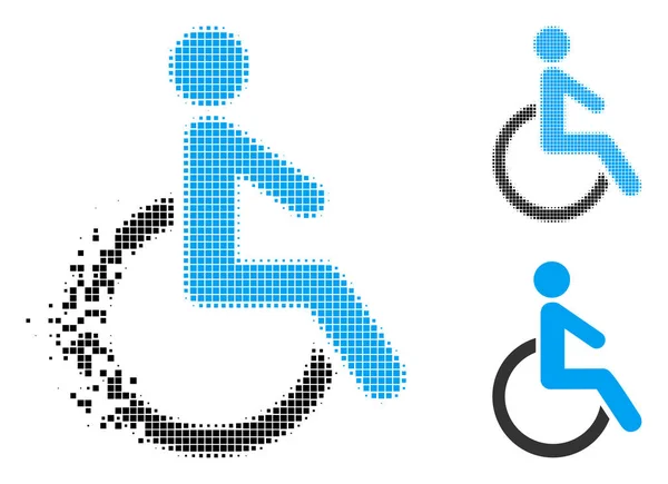 Törött Pixelated félárnyék fogyatékkal élő személy ikon — Stock Vector