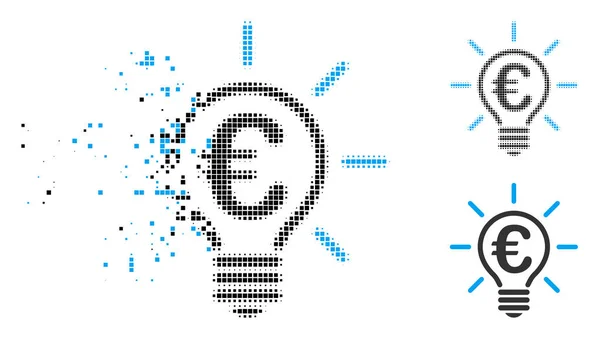 Dust Pixel Halftone Euro Idea Bulb Icon — Stock Vector