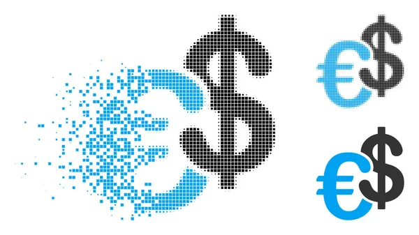 Eltűnő Pixel félárnyék euró és dollár valuta ikon — Stock Vector