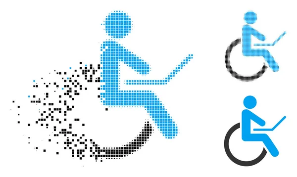 Icône de fauteuil roulant demi-teinte pixellisée mobile — Image vectorielle