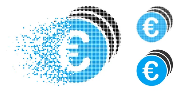 Desintegrando Pixel Halftone euro moedas ícone — Vetor de Stock