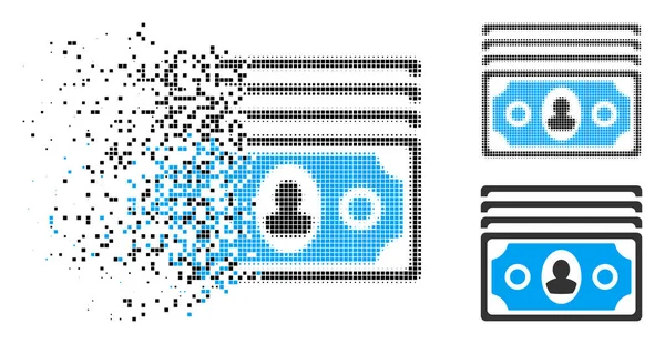 Pixel disuelto Icono de billetes de medio tono — Vector de stock