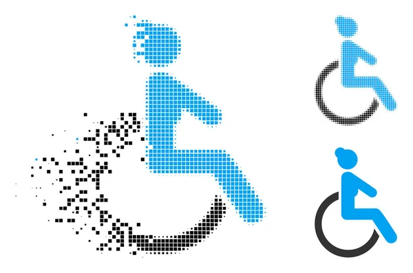 Icône femme handicapée demi-teinte pixel fragmentée — Image vectorielle