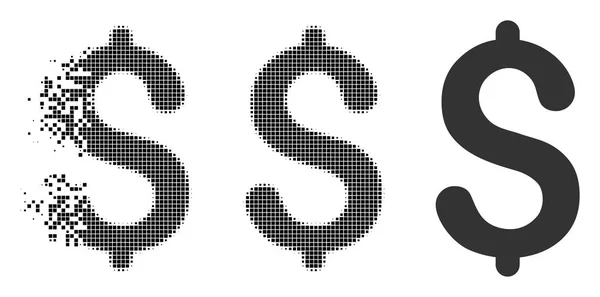 Icona simbolo del dollaro mezzitoni pixel polvere — Vettoriale Stock