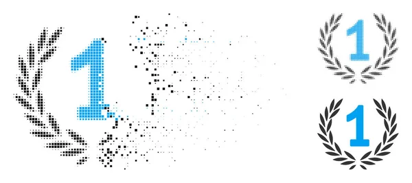 Disintegrazione Dotted Halftone Prima icona della corona di alloro — Vettoriale Stock