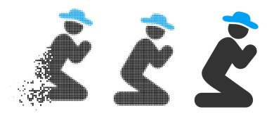 Kırık Pixelated yarı ton beyefendi dua kutsal kişilerin resmi