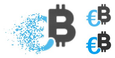 Tahribe piksel yarı ton Euro Bitcoin sembolleri simgesi