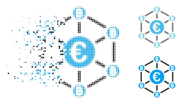 Mutarea Pixel Halftone Euro Bitcoin Network Icon — Vector de stoc