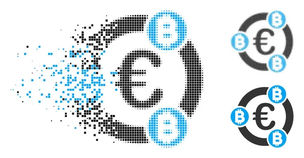 Poeira pontilhada meio tom Euro Bitcoin Colaboração Ícone — Vetor de Stock