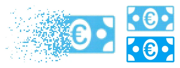 Pixel decomposto Halftone Euro Ícone de Notas — Vetor de Stock