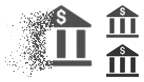 Dissipado Pixelado Halftone Bank Building Icon — Vetor de Stock