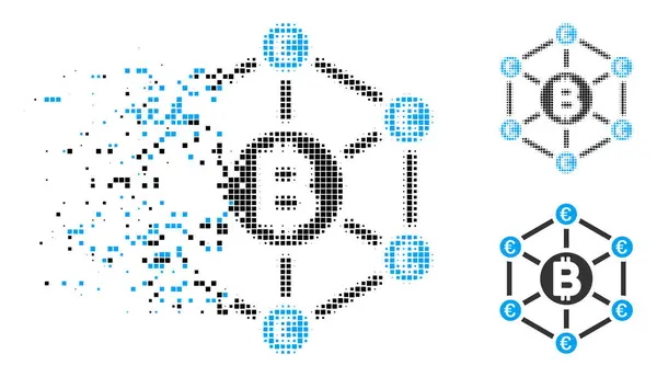 Verschwinden gepunktetes Bitcoin-Euro-Netzwerk-Symbol — Stockvektor