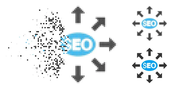 Fractured Pixel Halftone Seo Distribution Icon — Stock Vector