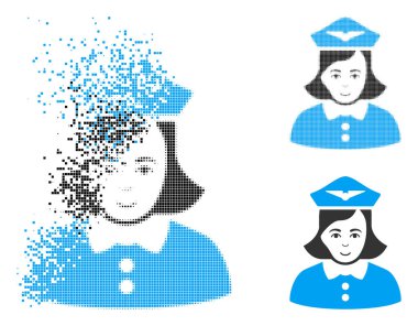 Yüz ile ayrıştırılmış piksel yarı ton havayolu hostes simgesi