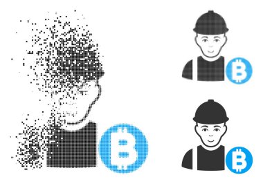 Yüz ile noktalı yarım ton Bitcoin madenci simgesi çürümüş