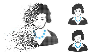 Yüz çözünmüş piksel yarı ton esmer kadın simgesiyle