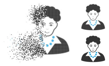 Yüzü parçalanmış Pixelated yarı ton esmer kadın simgesiyle