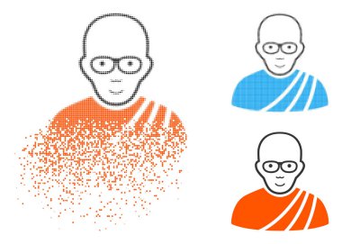 Piksel yarı ton Budist Keşiş simgesi yüz dağılmakta