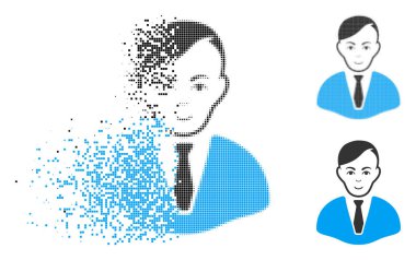 Yüz ile dağınık piksel yarı ton işadamı simgesi