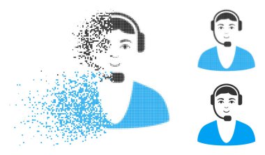 Yüz ile tahribe piksel yarı ton çağrı merkezi adam simgesi