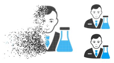Yüz ile parçalanmış piksel yarı ton Kimya adam simgesi